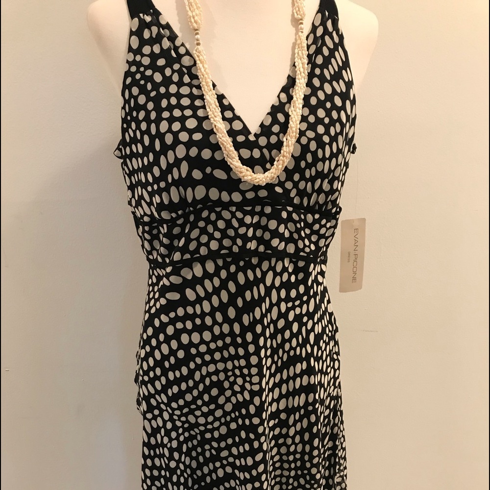 NWT Evan Picone Black & White Poka Dot Dress  14